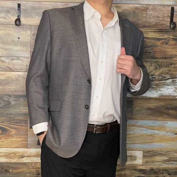 Pronto Uomo Platinum Wool Blend Gray Geometric Dual Vent Blazer Sport Jacket 50L - Picture 9 of 11